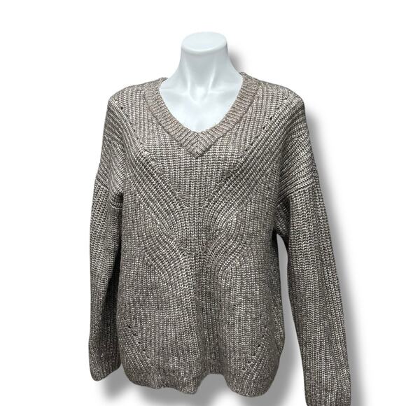 Ava & Viv Sweater Chunky Knit Long Sleeve V Neck Brown Relaxed Slouchy Sz Large - Picture 9 of 10